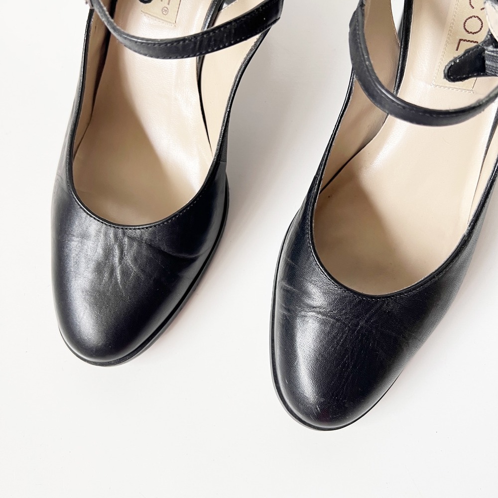 Vintage Mary Jane Slingback Heels Black Leather Block Heel Round Toe 90s Size 8 - Picture 8 of 10